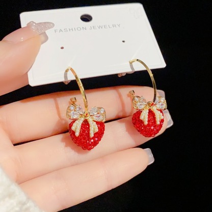 可愛草莓蝴蝶結耳環