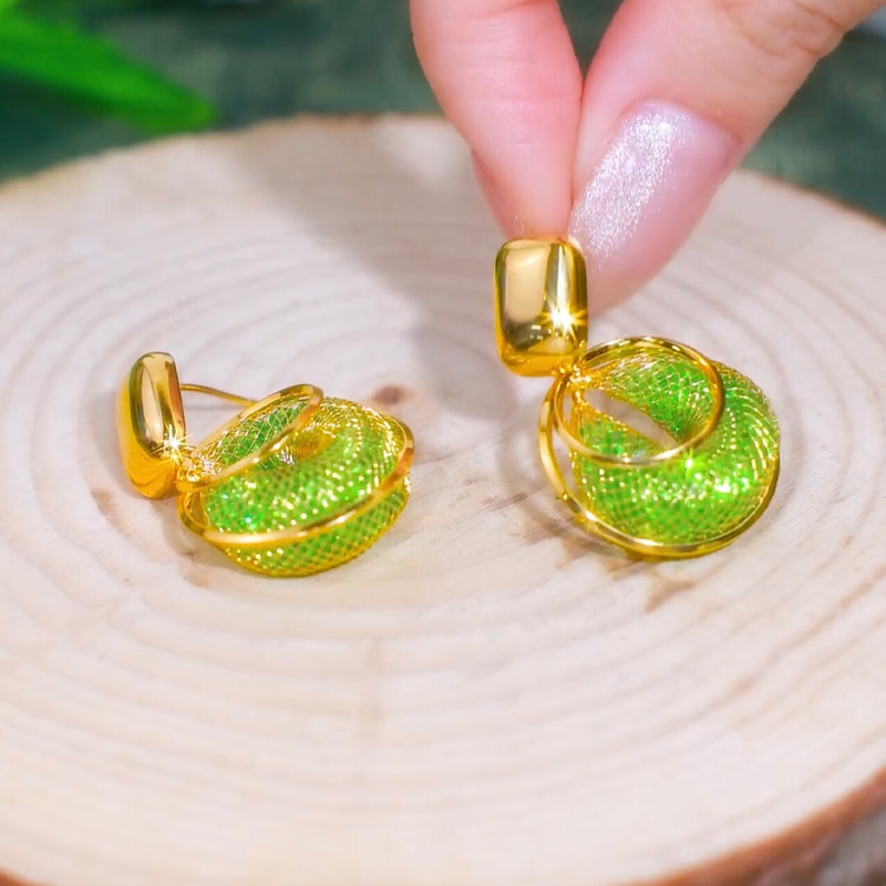 港風網狀綠水晶圈圈耳環