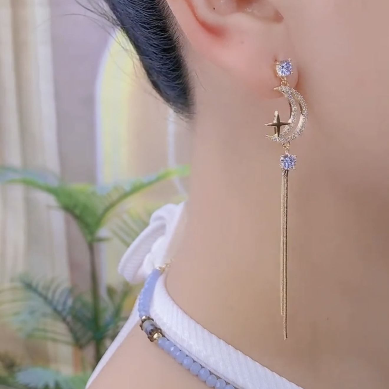 不對稱星球月亮流蘇耳環