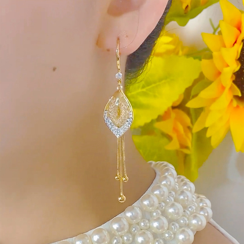 時尚輕奢鋯石水滴流蘇耳環