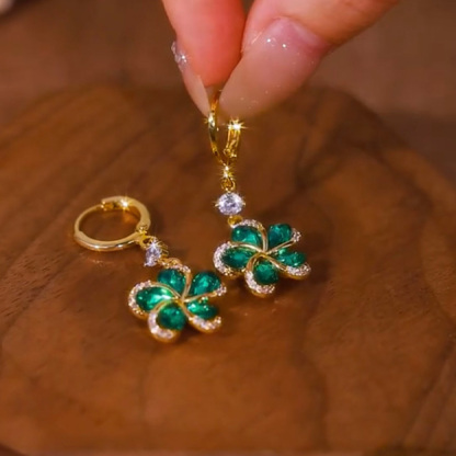 綠色花朵鋯石耳環