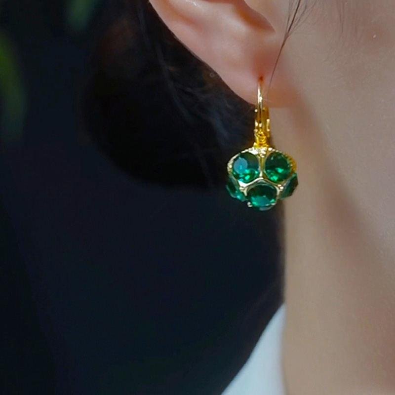 祖母綠色水晶鑽球耳環