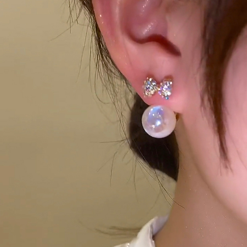 蝴蝶結人魚姬珍珠耳環