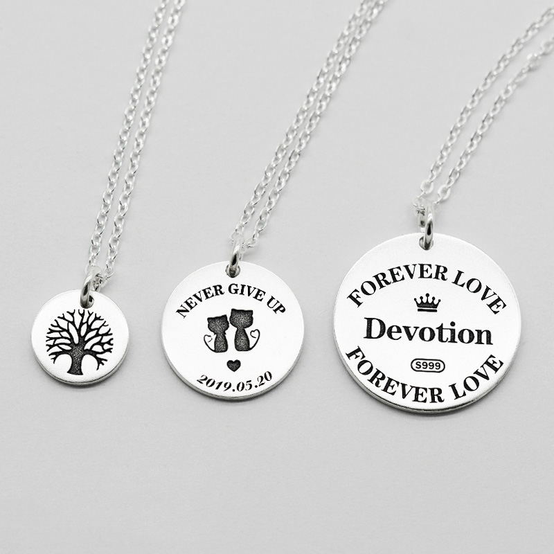 訂製款｜999足銀圓牌 DIY文字圖片雕刻情侶項錬