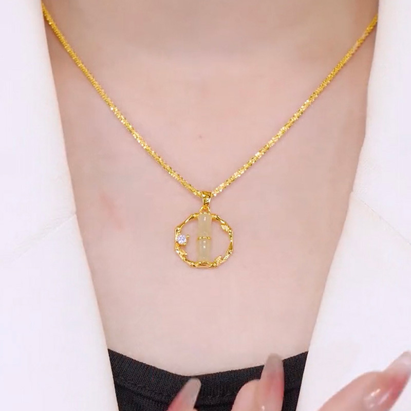 碎銀子竹節玉石項錬