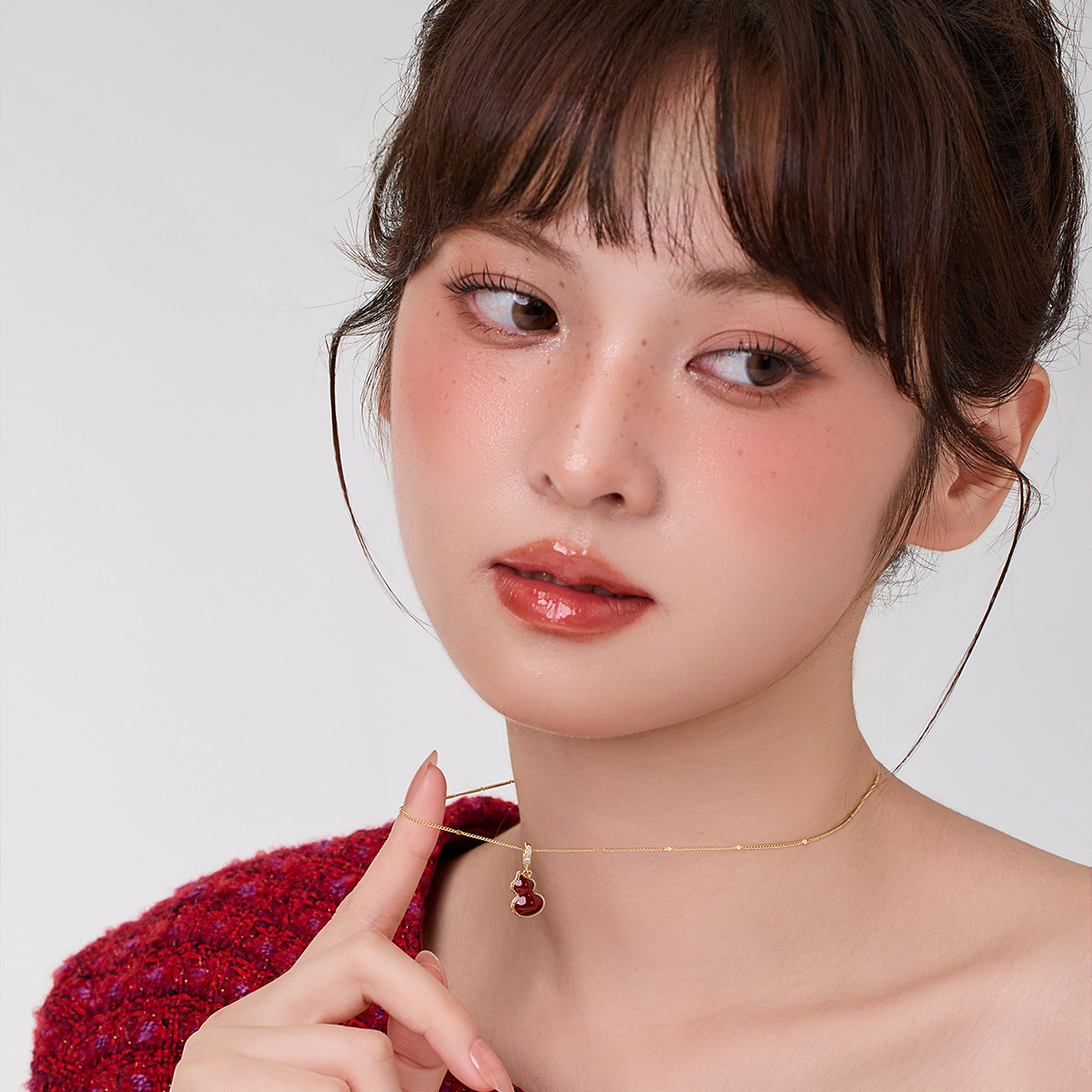 雙面葫蘆鎖骨錬紅色毛衣錬