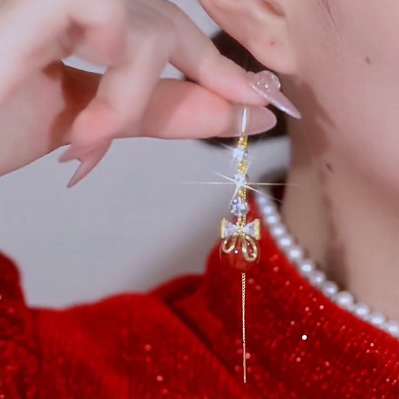 紅色蝶戀珠流蘇耳環