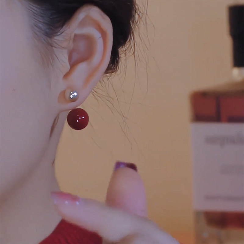 氣質紅色珍珠兩戴時尚耳環