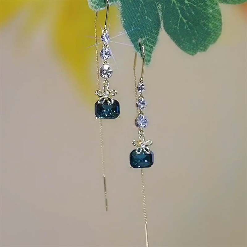 藍色水晶流蘇耳線耳環