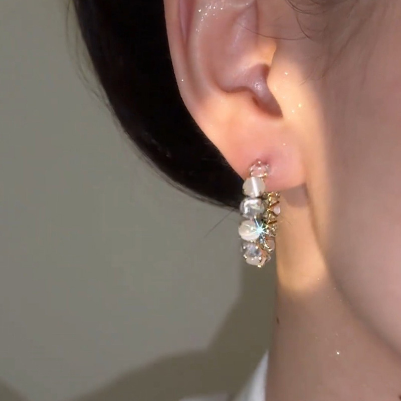 925銀針貓眼石鋯石耳圈