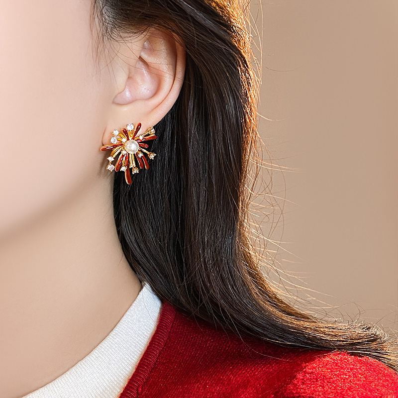 閃耀煙花紅色氣質耳環