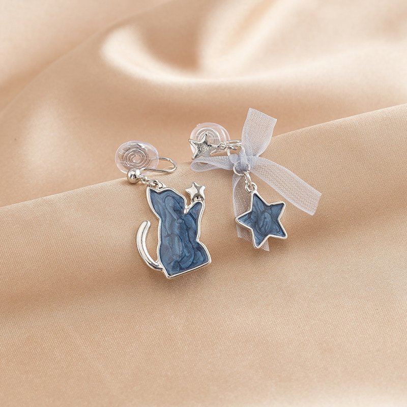 日系軟萌貓咪星星不對稱耳環