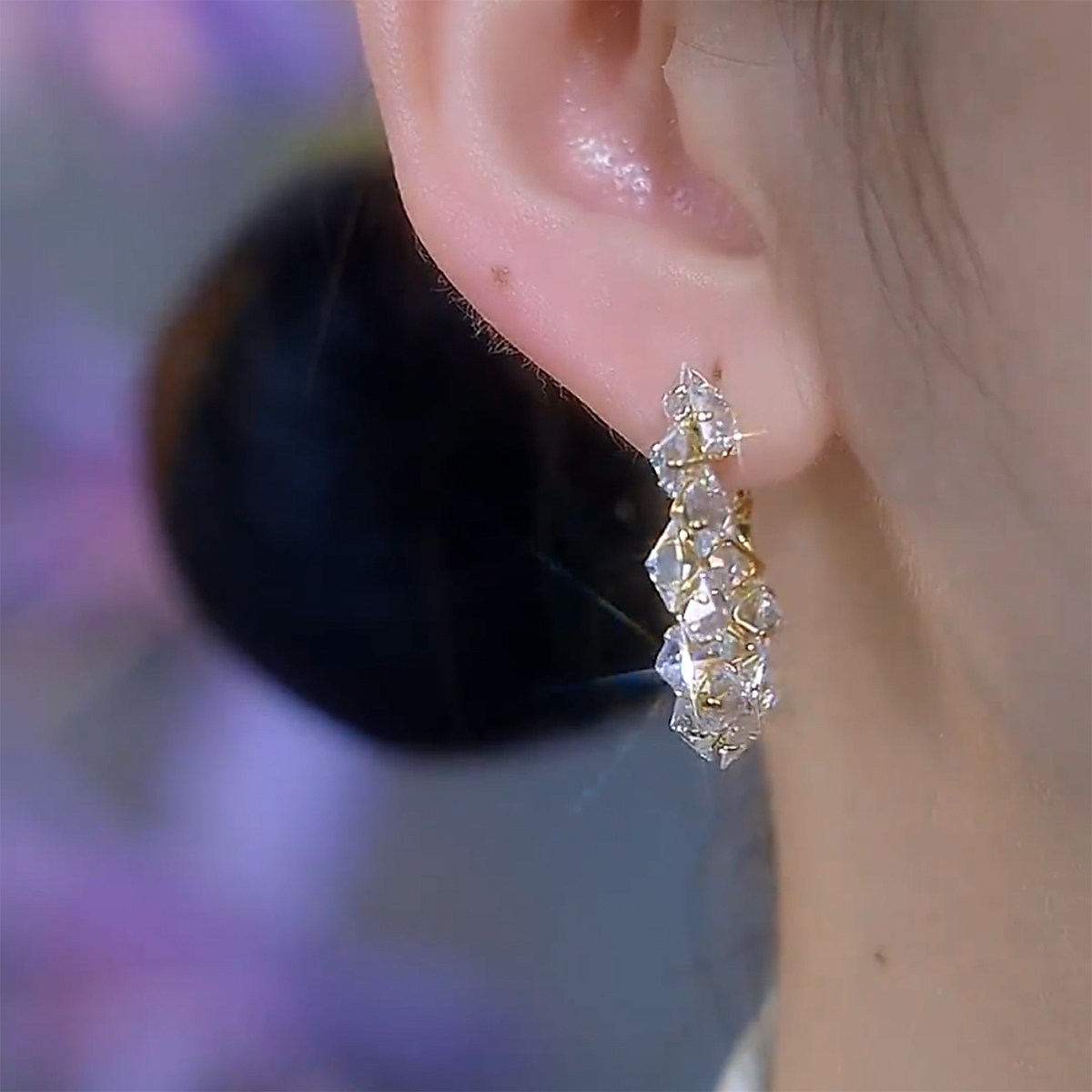 精緻幾何鋯石圓圈耳環