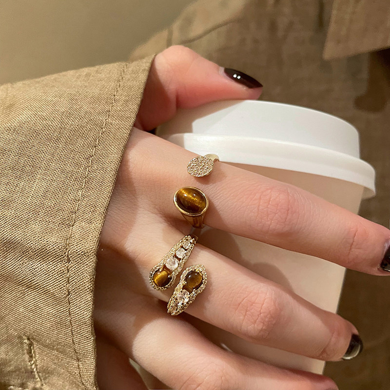 復古美拉德虎眼石開口戒指