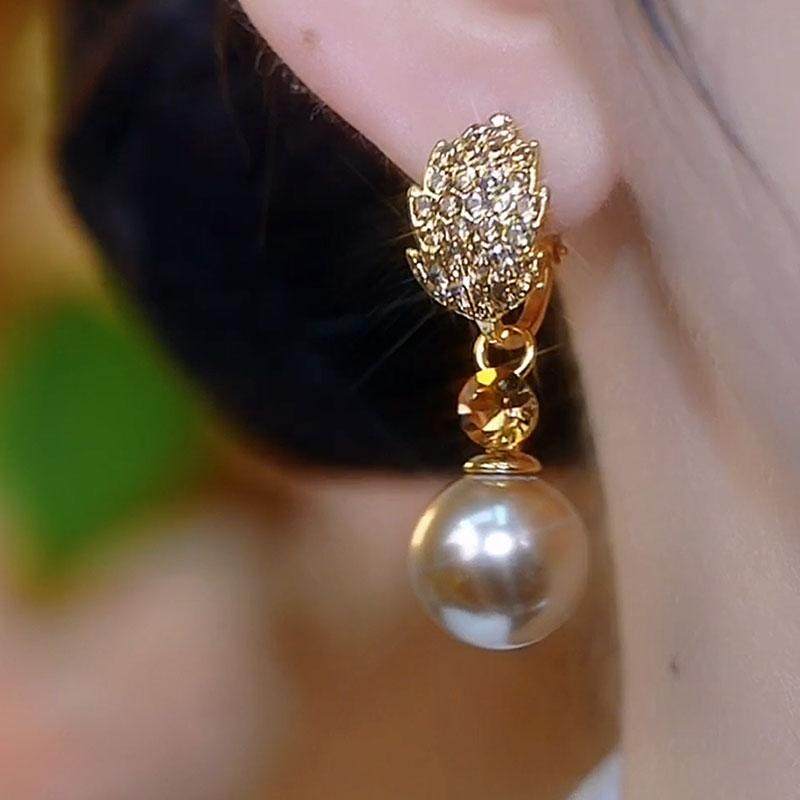 輕奢滿鑽樹葉珍珠耳環