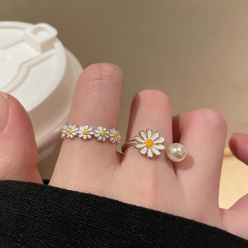 小雛菊花朵珍珠開口戒指