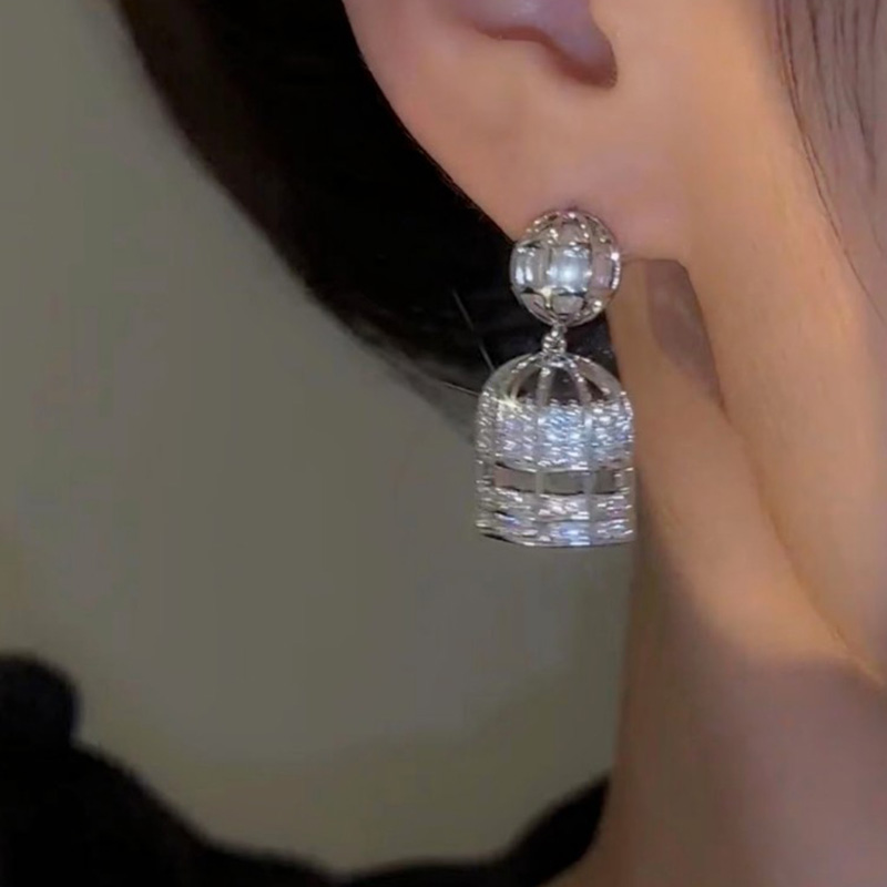 個性獨特鳥籠純銀耳環