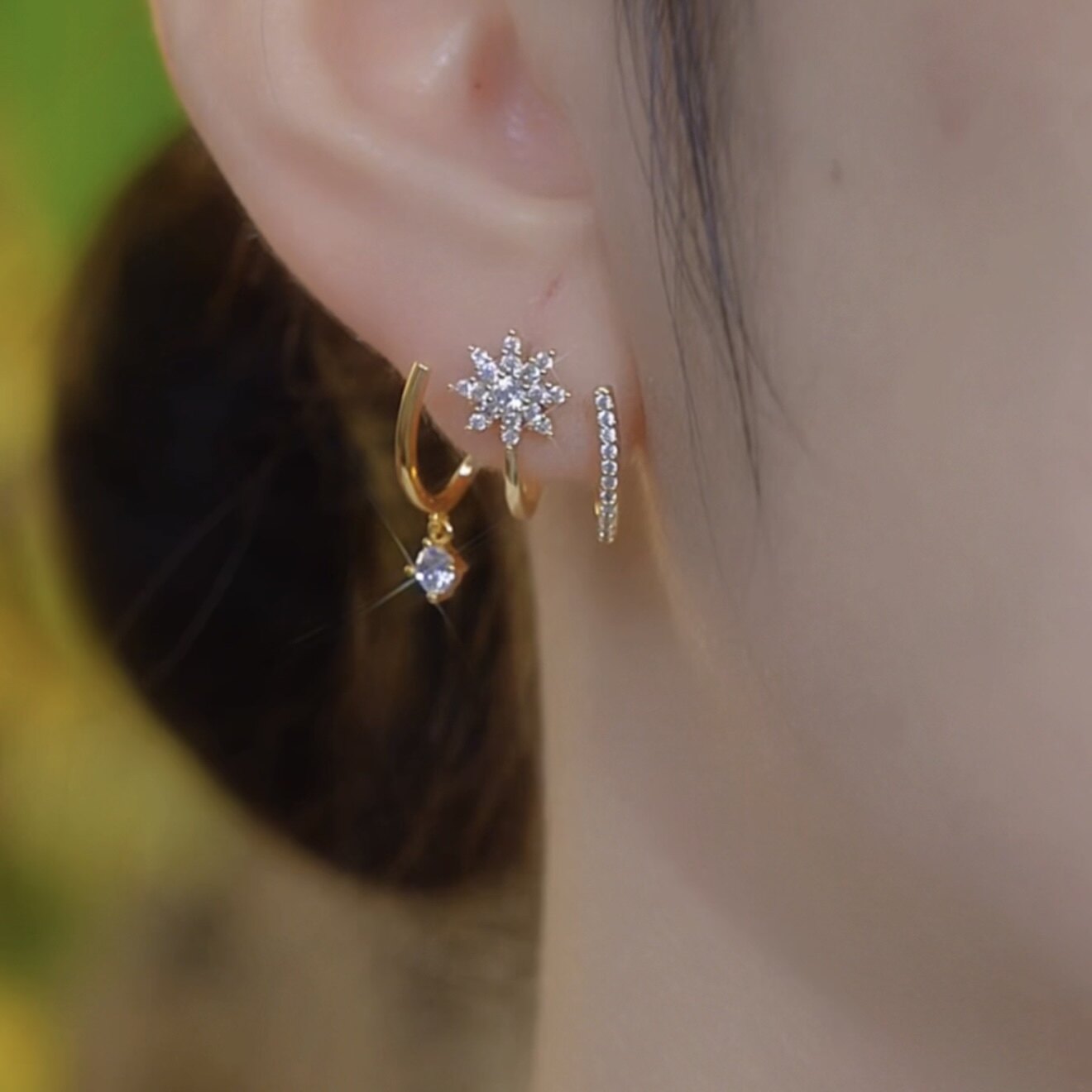 微鑽鋯石八芒星耳環