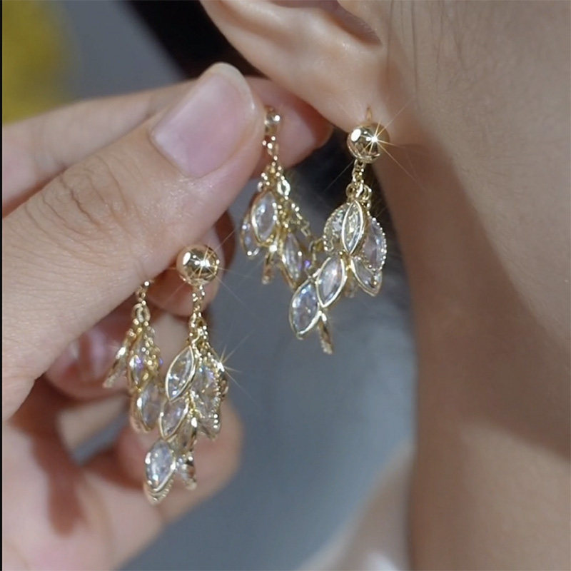 麥穗錬條鋯石流蘇耳環