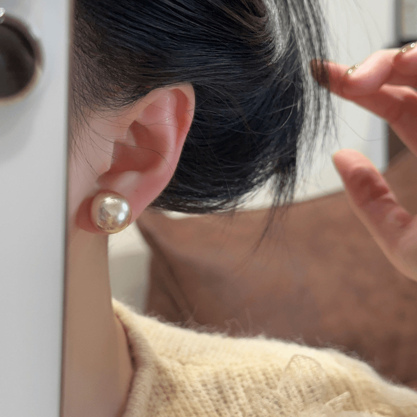 雙C前後兩戴珍珠耳環