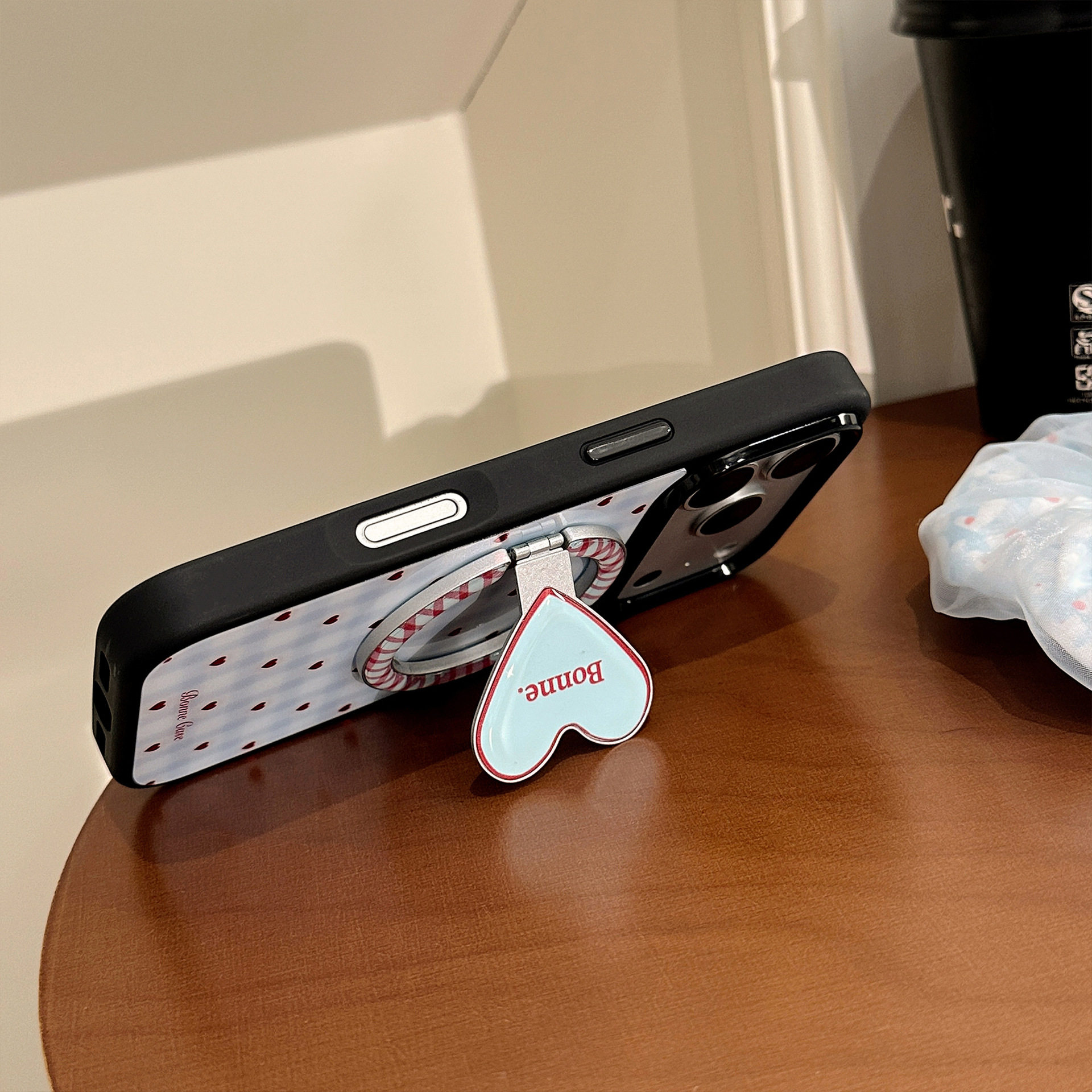 ins簡約藍色格紋愛心磁吸支架