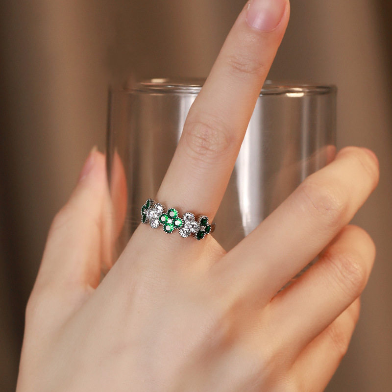 綠色四葉草純銀戒指 