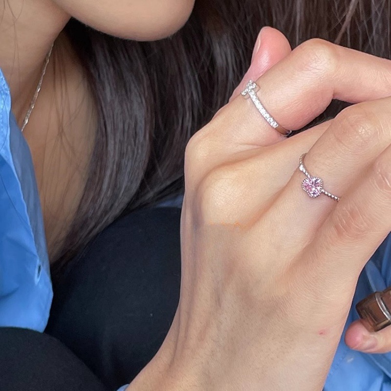 愛心粉色戒指心形鋯石戒指