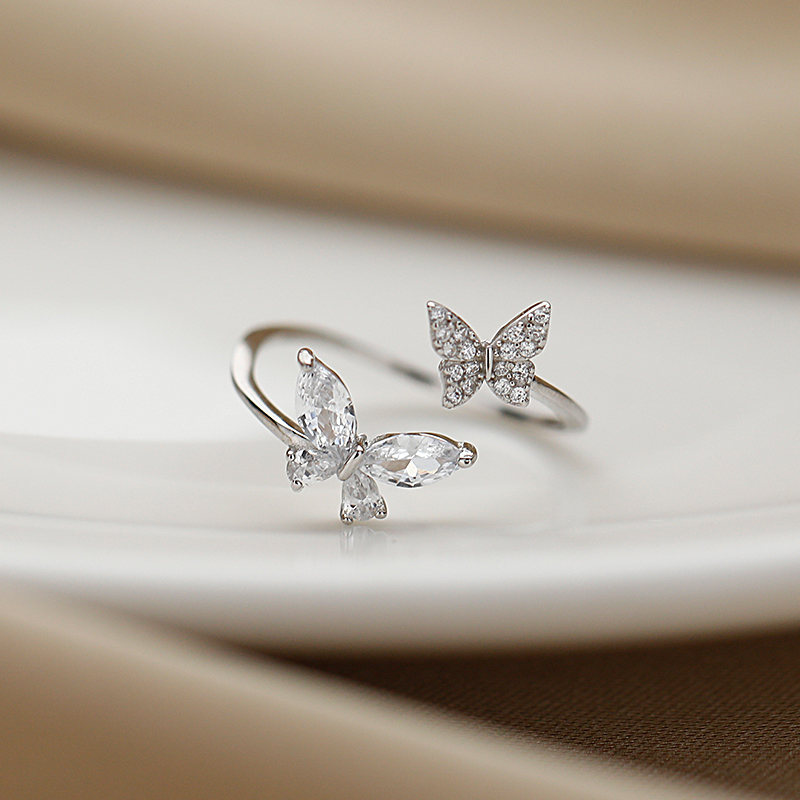 蝴蝶開口戒指-S925純銀/防水防過敏