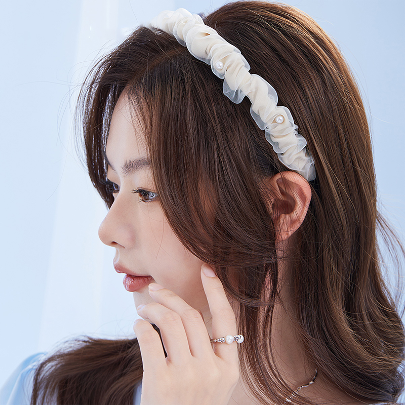 新款網紗珍珠髮箍