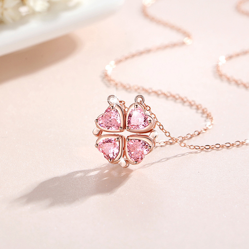 【520送禮】925純銀 幸運之心  愛心磁吸花瓣項鍊