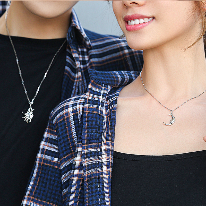 創意情侶款S925銀情侶項錬日月吊墜