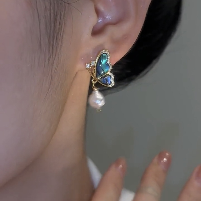 超仙氣質蝴蝶珍珠耳環 