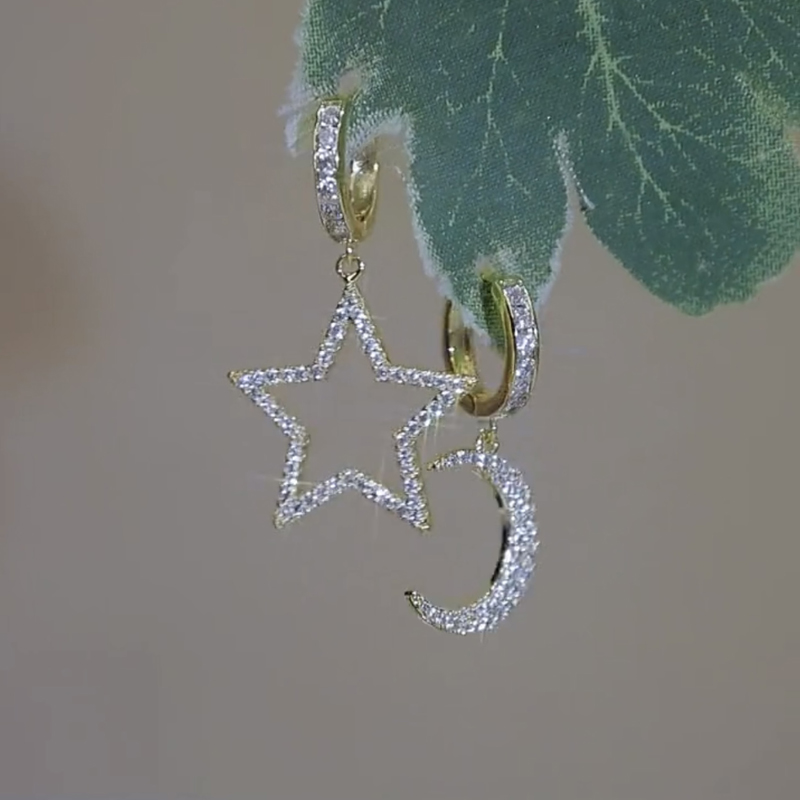 星月不對稱閃鑽耳環