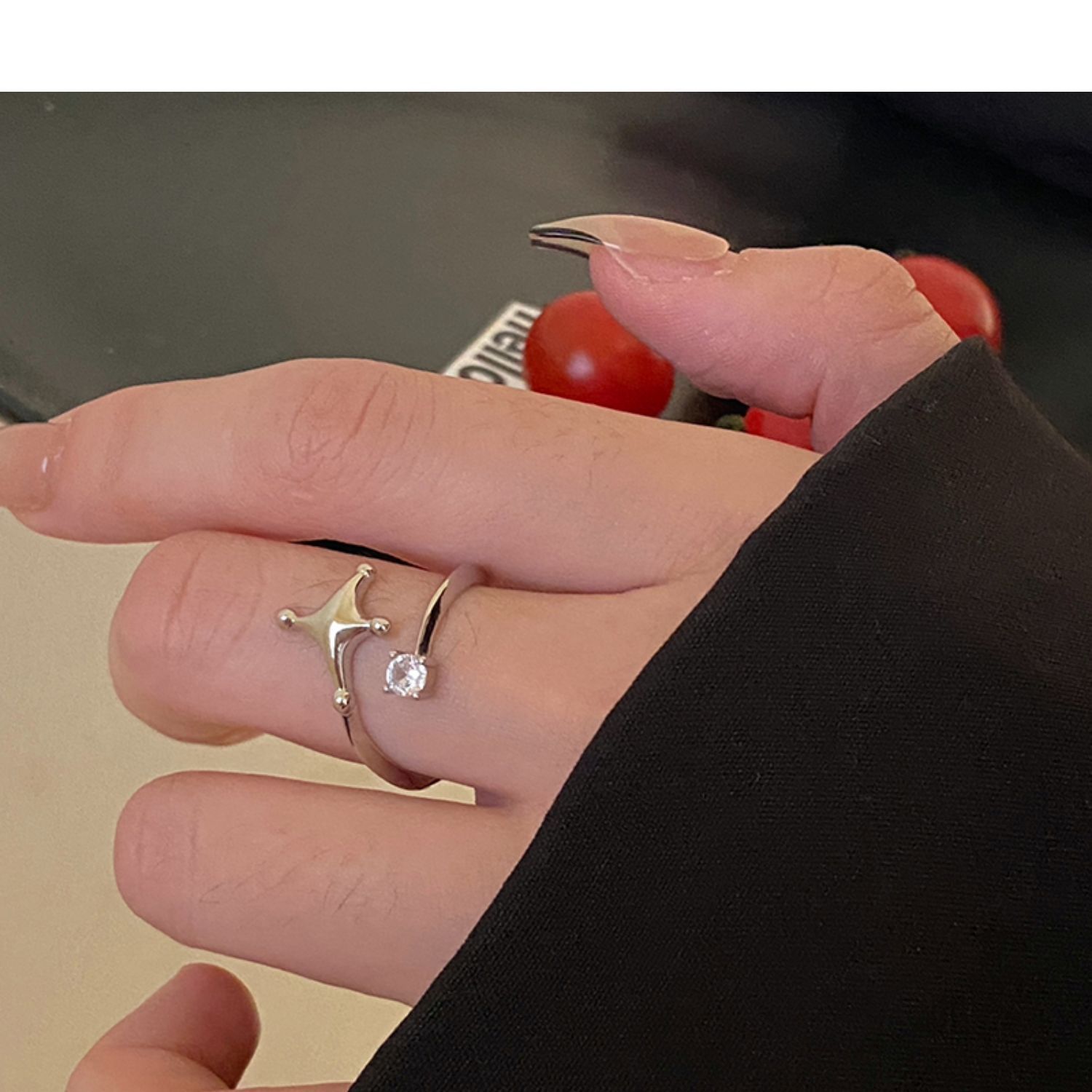 珍珠帶鑽流星戒指兩件套