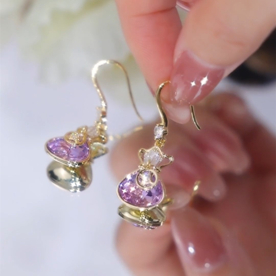 紫色招財錢袋耳環