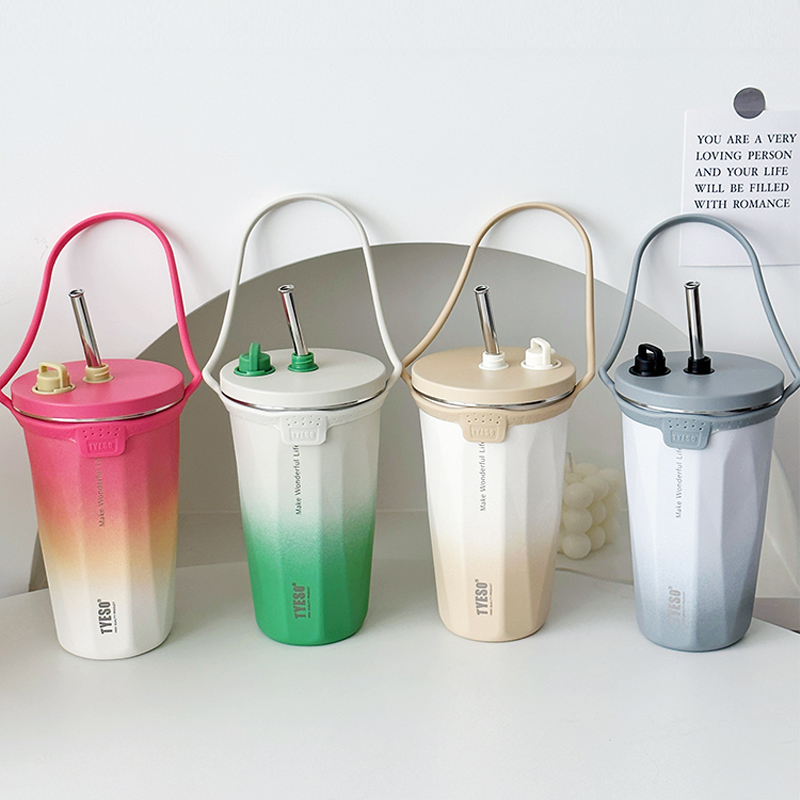 304食品級不鏽鋼咖啡杯 可伸縮吸管保溫杯