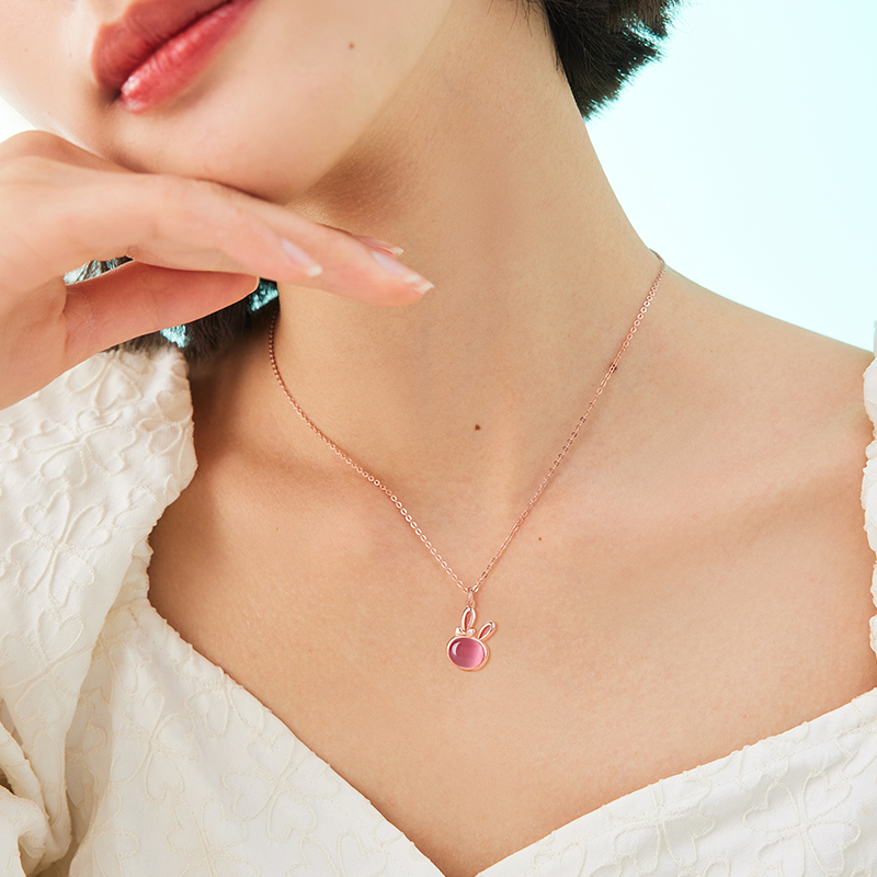 可愛萌兔貓眼石項錬