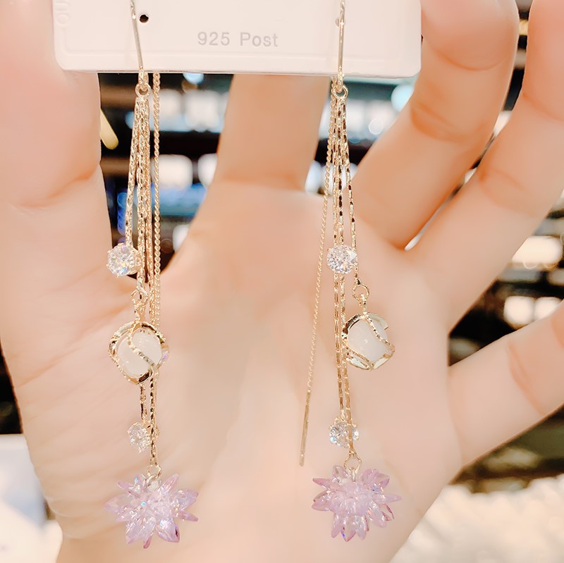 冰花水晶貓眼石流蘇耳環