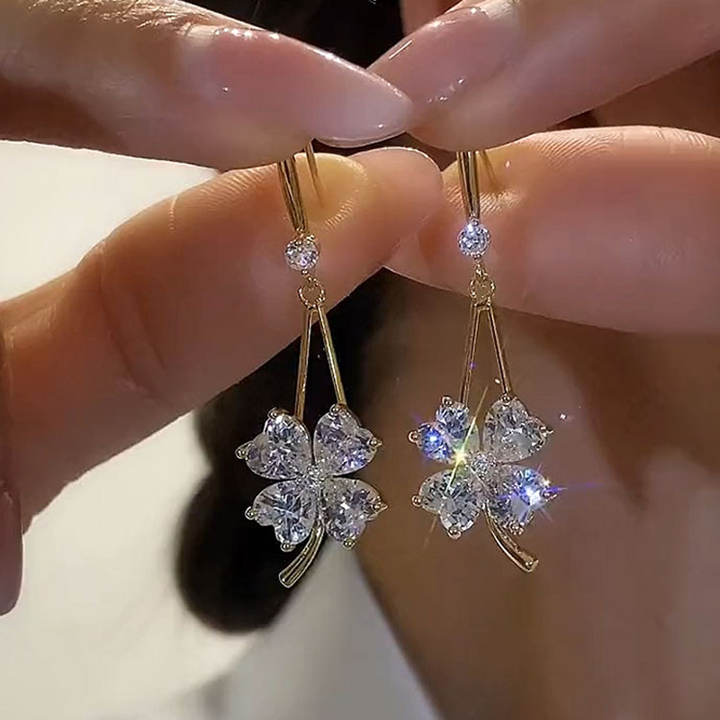 四葉草鋯石純銀耳環