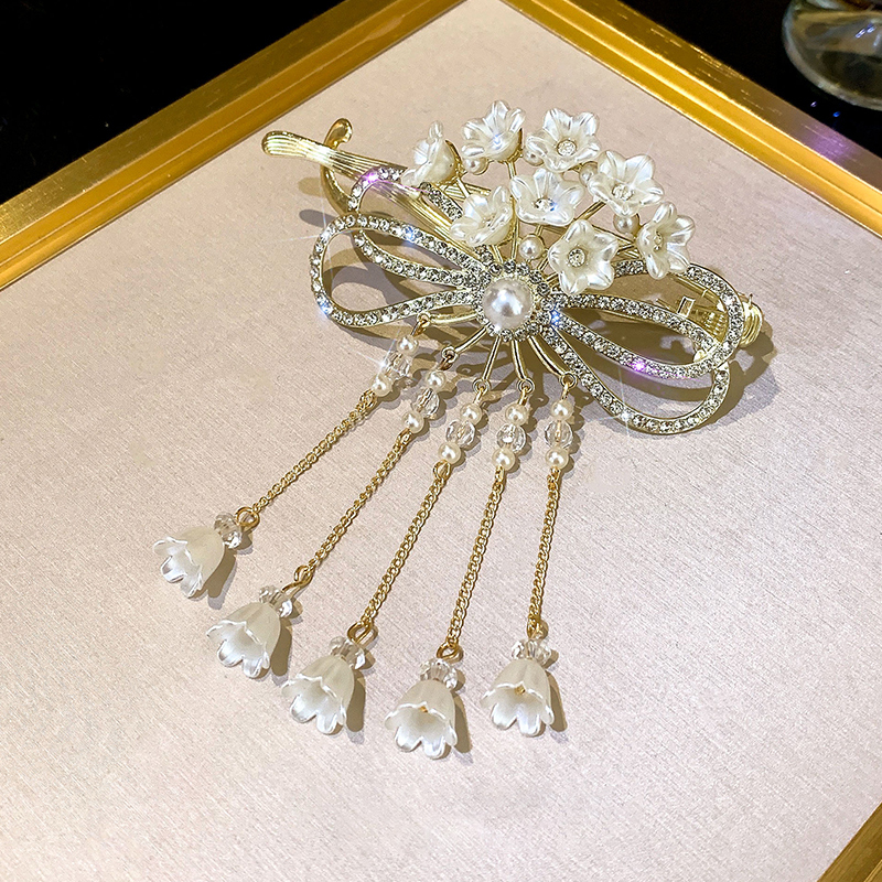 鈴蘭花珍珠流蘇髮夾