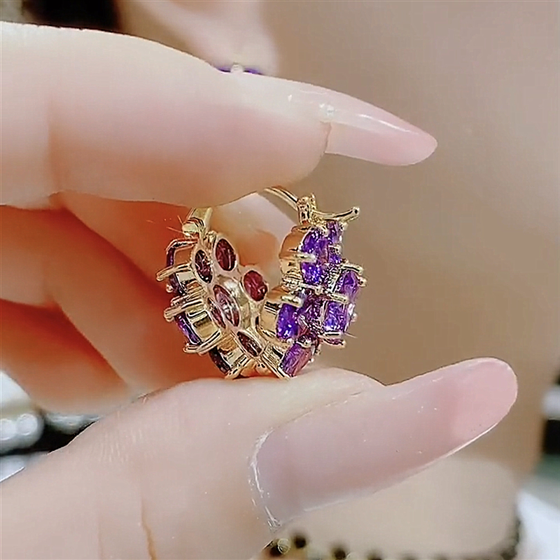 S925銀針紫色花朵耳環