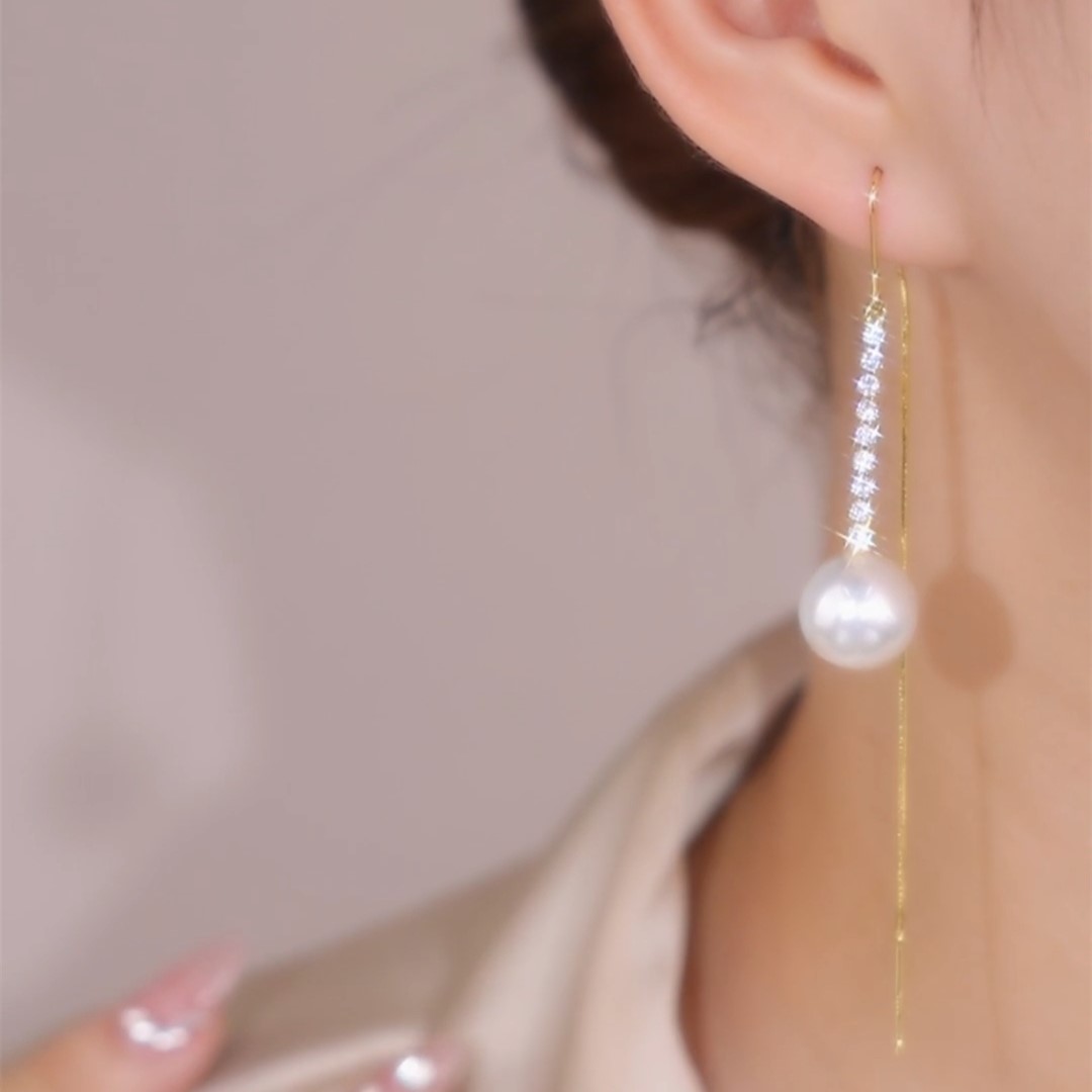 長款珍珠流蘇耳環