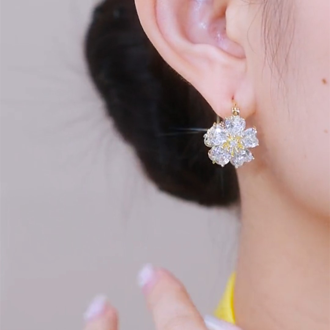 高級感鋯石花耳扣耳環