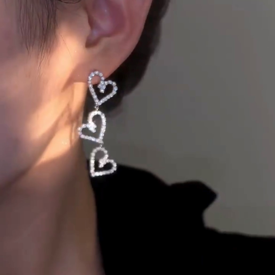 鑲鑽愛心長流蘇耳環