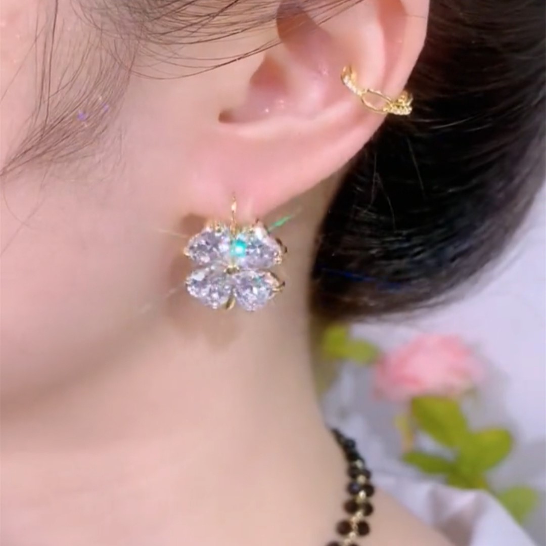 超閃鋯石四葉花耳環