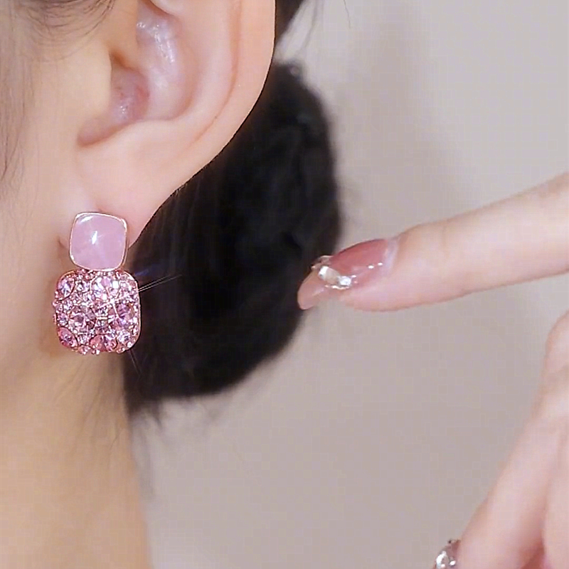 靈動粉色純銀針耳環