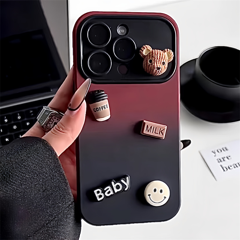 漸變撞色立體咖啡熊保護殼