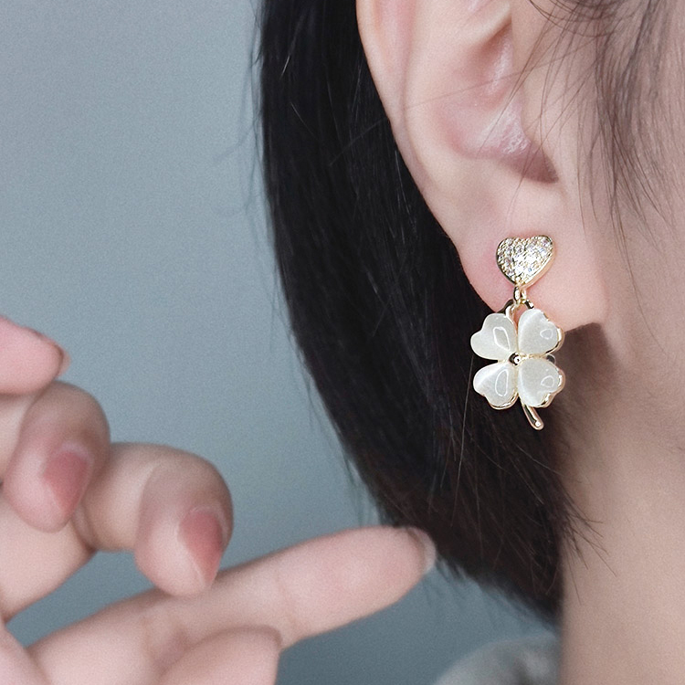 幸運貓眼石四葉草耳環