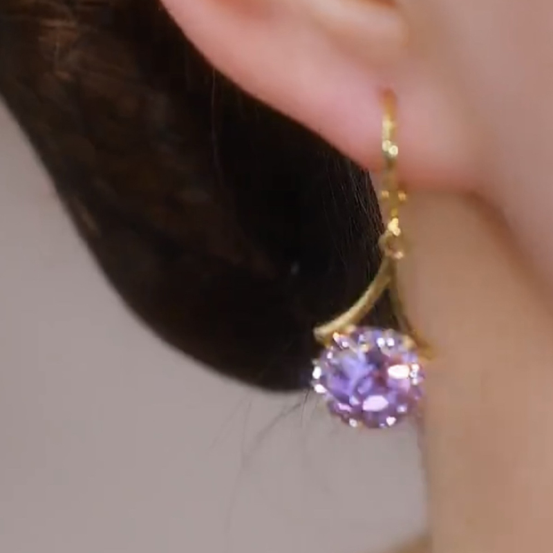 紫色氣質水晶鋯石耳環