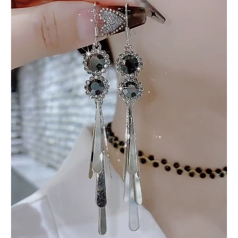 超閃鋯石亮片流蘇耳環